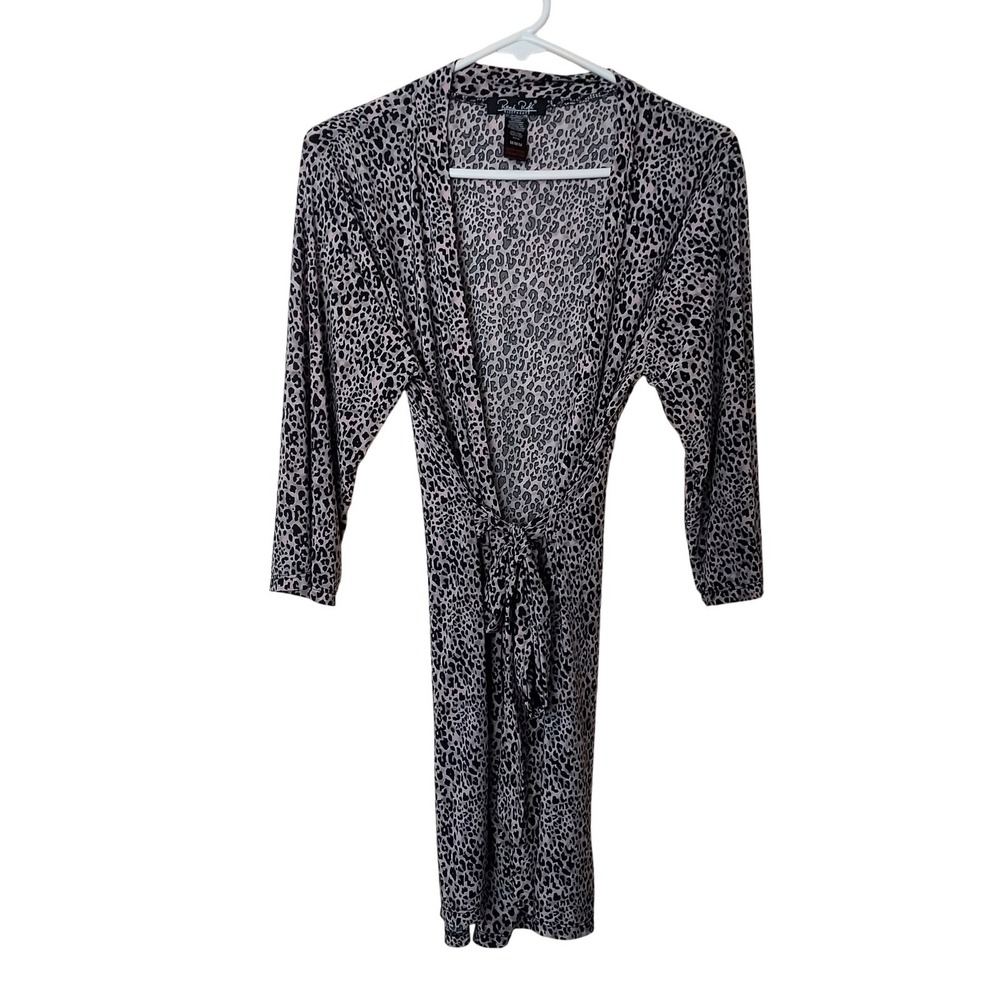Rene Rofe Womens Gray Leopard Print Robe Sleepwear Animal Print Glam Mob Wife M